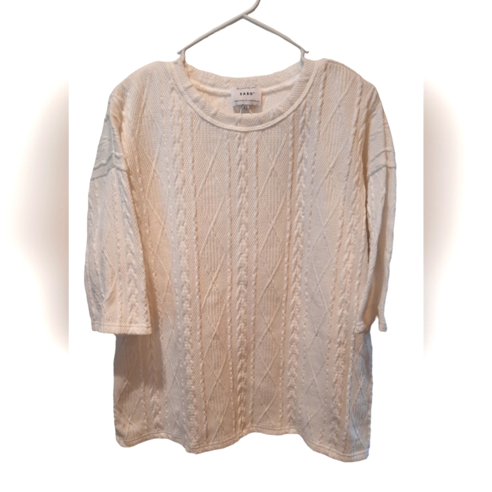 SABO White Knit Short Sleeve Sweater size XS